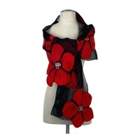 Black on Red Flower Scarf